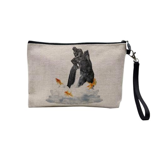 Tasche aus Leinen – Kollektion Creation Surrealistische Collage Art Surrealismus Skulptur Humor Ästhetik – Kosmetiktasche aus Leinen in Leinenoptik – Kulturbeutel – Geldbörse, Wasserfall-Skulptur, von Fabulous