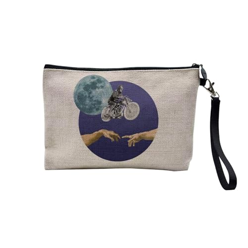 Tasche aus Leinen – Kollektion Creation Surrealistische Collage Art Surrealismus Skulptur Humor Ästhetik – Kosmetiktasche aus Leinen in Leinenoptik – Kulturbeutel – Geldbörse, und Fahrrad, 23.5 x 15 von Fabulous