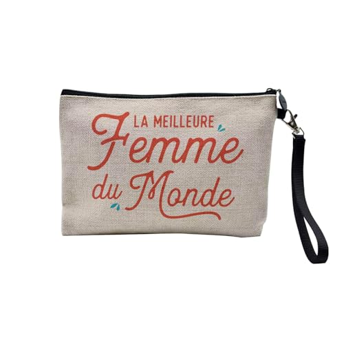 Tasche aus Leinen – Kollektion Le Best Le Meilleur du Monde Passion Beruf Freizeit Sport Collegue Familie – Kosmetiktasche aus Leinen in Leinenoptik – Kulturbeutel – Geldbörse, Woman du World, 23.5 x von Fabulous