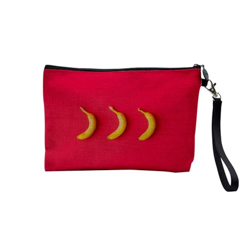 Tasche aus Leinen – Kollektion Obst Gemüse Exotische Ananas Küche – Kosmetiktasche aus Leinen in Leinenoptik – Kulturbeutel – Geldbörse, Banane Trio, 23.5 x 15 cm, Kosmetiktasche von Fabulous