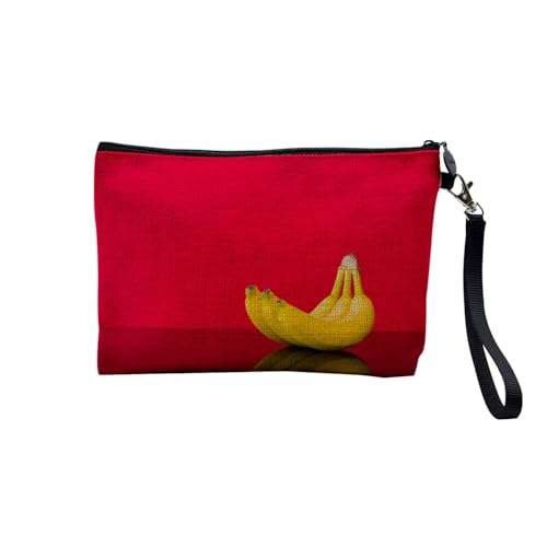 Tasche aus Leinen – Kollektion Obst Gemüse Exotische Ananas Küche – Kosmetiktasche aus Leinen in Leinenoptik – Kulturbeutel – Geldbörse, Banane Trio 2, 23.5 x 15 cm, Kosmetiktasche von Fabulous