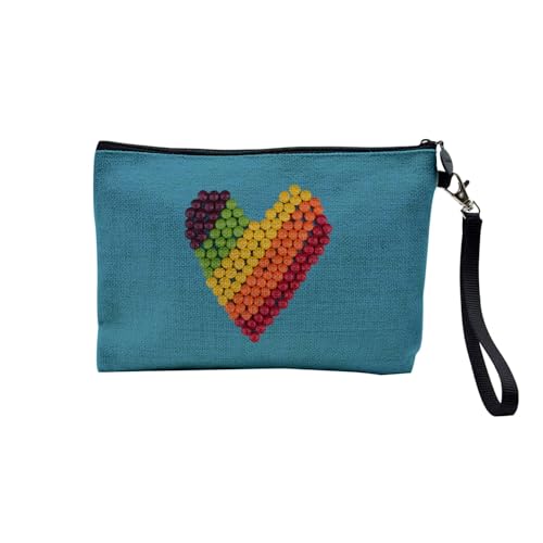 Tasche aus Leinen – Kollektion Obst Gemüse Exotische Ananas Küche – Kosmetiktasche aus Leinen in Leinenoptik – Kulturbeutel – Geldbörse, Bonbon-Herz, 23.5 x 15 cm, Kosmetiktasche von Fabulous