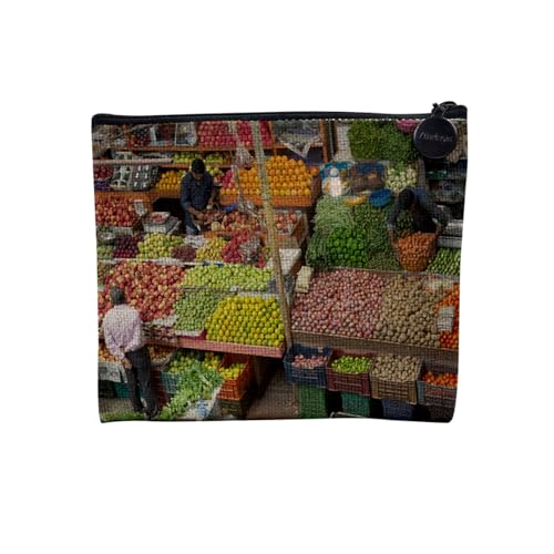 Tasche aus Leinen – Kollektion Obst Gemüse Exotische Ananas Küche – Kosmetiktasche aus Leinen in Leinenoptik – Kulturbeutel – Geldbörse, Markt, 15 x 10 cm, Kosmetiktasche von Fabulous