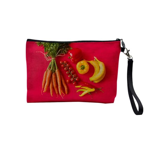 Tasche aus Leinen – Kollektion Obst Gemüse Exotische Ananas Küche – Kosmetiktasche aus Leinen in Leinenoptik – Kulturbeutel – Geldbörse, Obst und Gemüse 2, 23.5 x 15 cm, Kosmetiktasche von Fabulous