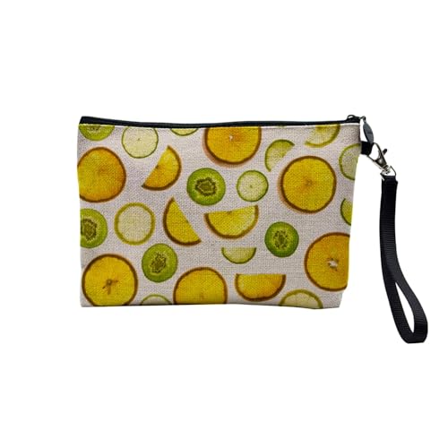 Tasche aus Leinen – Kollektion Obst Gemüse Exotische Ananas Küche – Kosmetiktasche aus Leinen in Leinenoptik – Kulturbeutel – Geldbörse, Obstscheibe, 23.5 x 15 cm, Kosmetiktasche von Fabulous