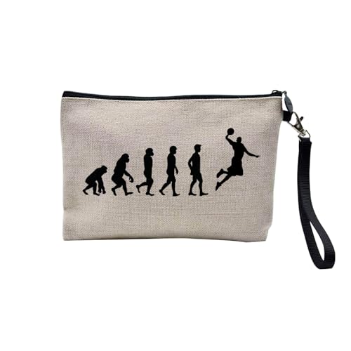 Tasche aus Leinen – Kollektion Parodie Evolution des Mannes Leidenschaft Sport Freizeit Musikinstrument Musik – Kosmetiktasche aus Leinen in Leinenoptik – Kulturbeutel – Geldbörse, Basketball, 23.5 x von Fabulous