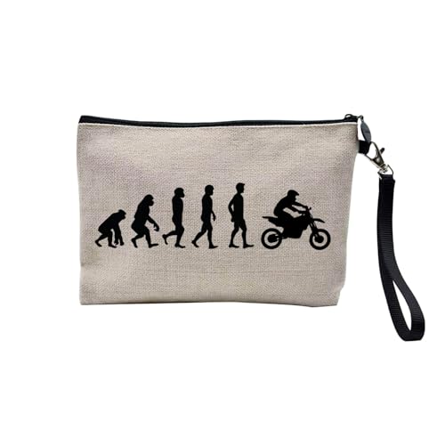 Tasche aus Leinen – Kollektion Parodie Evolution des Mannes Leidenschaft Sport Freizeit Musikinstrument Musik – Kosmetiktasche aus Leinen in Leinenoptik – Kulturbeutel – Geldbörse, Biker, 23.5 x 15 von Fabulous