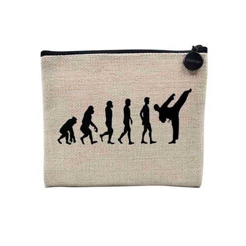 Tasche aus Leinen – Kollektion Parodie Evolution des Mannes Leidenschaft Sport Freizeit Musikinstrument Musik – Kosmetiktasche aus Leinen in Leinenoptik – Kulturbeutel – Geldbörse, Karate, 15 x 10 cm, von Fabulous