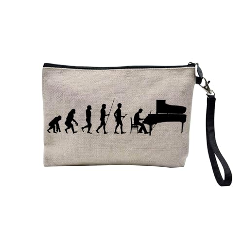 Tasche aus Leinen – Kollektion Parodie Evolution des Mannes Leidenschaft Sport Freizeit Musikinstrument Musik – Kosmetiktasche aus Leinen in Leinenoptik – Kulturbeutel – Geldbörse, Klavier, 23.5 x 15 von Fabulous