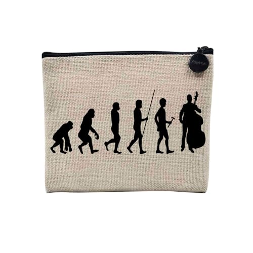 Tasche aus Leinen – Kollektion Parodie Evolution des Mannes Leidenschaft Sport Freizeit Musikinstrument Musik – Kosmetiktasche aus Leinen in Leinenoptik – Kulturbeutel – Geldbörse, Kontrabass, 15 x 10 von Fabulous