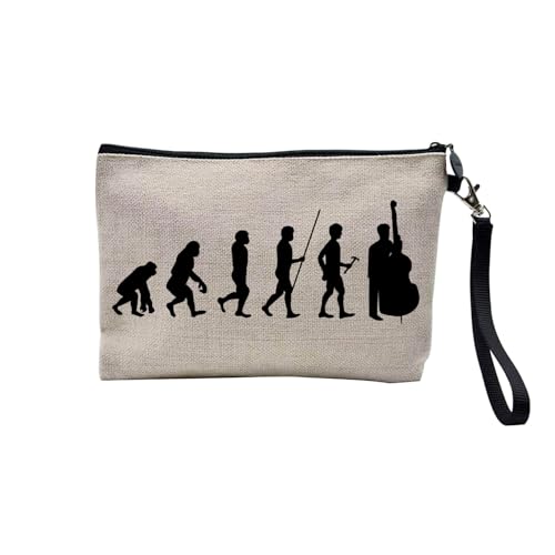 Tasche aus Leinen – Kollektion Parodie Evolution des Mannes Leidenschaft Sport Freizeit Musikinstrument Musik – Kosmetiktasche aus Leinen in Leinenoptik – Kulturbeutel – Geldbörse, Kontrabass 2, 23.5 von Fabulous