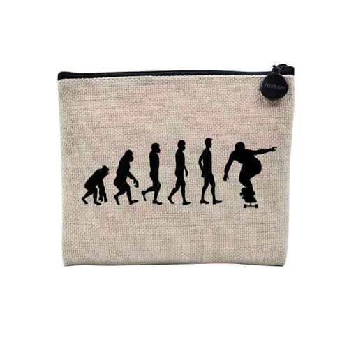 Tasche aus Leinen – Kollektion Parodie Evolution des Mannes Leidenschaft Sport Freizeit Musikinstrument Musik – Kosmetiktasche aus Leinen in Leinenoptik – Kulturbeutel – Geldbörse, Longboard, 15 x 10 von Fabulous