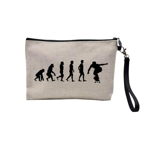 Tasche aus Leinen – Kollektion Parodie Evolution des Mannes Leidenschaft Sport Freizeit Musikinstrument Musik – Kosmetiktasche aus Leinen in Leinenoptik – Kulturbeutel – Geldbörse, Longboard, 23.5 x von Fabulous