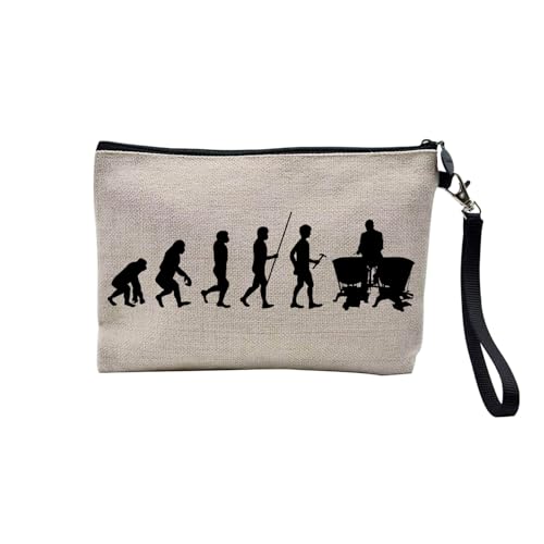 Tasche aus Leinen – Kollektion Parodie Evolution des Mannes Leidenschaft Sport Freizeit Musikinstrument Musik – Kosmetiktasche aus Leinen in Leinenoptik – Kulturbeutel – Geldbörse, Percussion, 23.5 x von Fabulous
