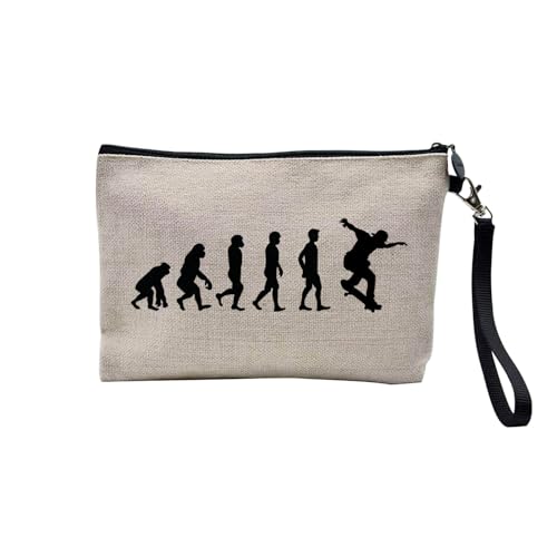 Tasche aus Leinen – Kollektion Parodie Evolution des Mannes Leidenschaft Sport Freizeit Musikinstrument Musik – Kosmetiktasche aus Leinen in Leinenoptik – Kulturbeutel – Geldbörse, Skateboard, 23.5 x von Fabulous