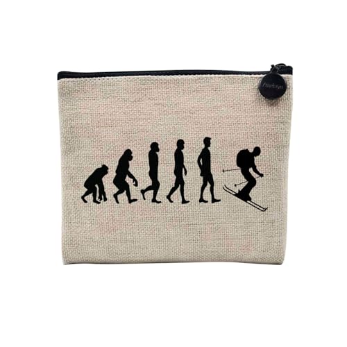 Tasche aus Leinen – Kollektion Parodie Evolution des Mannes Leidenschaft Sport Freizeit Musikinstrument Musik – Kosmetiktasche aus Leinen in Leinenoptik – Kulturbeutel – Geldbörse, Ski, 15 x 10 cm, von Fabulous