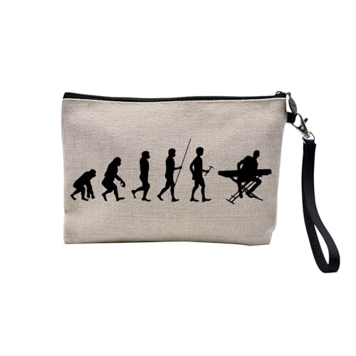 Tasche aus Leinen – Kollektion Parodie Evolution des Mannes Leidenschaft Sport Freizeit Musikinstrument Musik – Kosmetiktasche aus Leinen in Leinenoptik – Kulturbeutel – Geldbörse, Tastatur, 23.5 x 15 von Fabulous