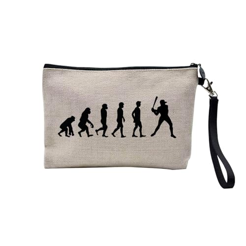 Tasche aus Leinen – Kollektion Parodie Evolution des Mannes Leidenschaft Sport Freizeit Musikinstrument Musik – Kosmetiktasche aus Leinen in Leinenoptik – Kulturbeutel – Geldbörse, baseball, 23.5 x 15 von Fabulous