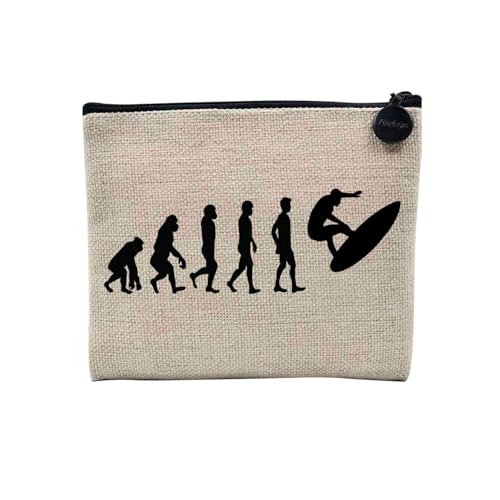 Tasche aus Leinen – Kollektion Parodie Evolution des Mannes Leidenschaft Sport Freizeit Musikinstrument Musik – Kosmetiktasche aus Leinen in Leinenoptik – Kulturbeutel – Geldbörse, surf, 15 x 10 cm, von Fabulous