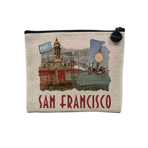 Tasche aus Leinen – Kollektion Städte der Welt Stil Collage Postkarte Vintage Reise Tourismus Retro – Kosmetiktasche aus Leinen in Leinenoptik – Kulturbeutel – Geldbörse, Sanfrancisco 1, 15 x 10 cm, von Fabulous