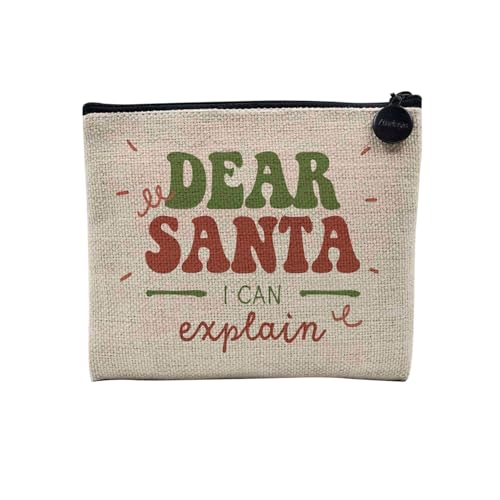 Tasche aus Leinen – Kollektion Weihnachten Vintage Retro Zeichnung Illustration Foto Pere Weihnachten Weihnachtsbaum Dekoration – Kosmetiktasche aus Leinen – Kulturbeutel – Geldbörse, Dear Santa, 15 x von Fabulous