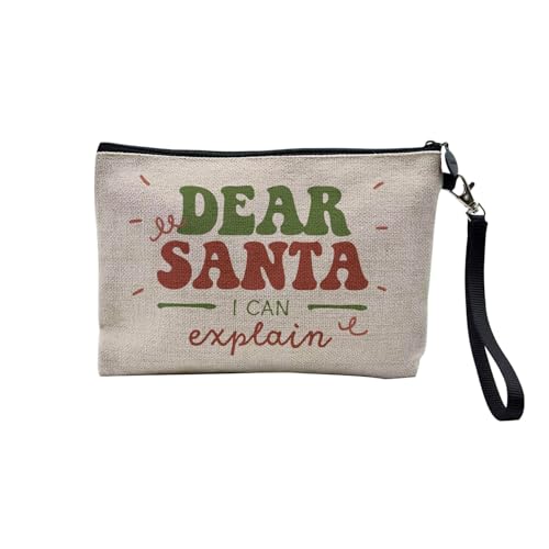 Tasche aus Leinen – Kollektion Weihnachten Vintage Retro Zeichnung Illustration Foto Pere Weihnachten Weihnachtsbaum Dekoration – Kosmetiktasche aus Leinen – Kulturbeutel – Geldbörse, Dear Santa, 23.5 von Fabulous