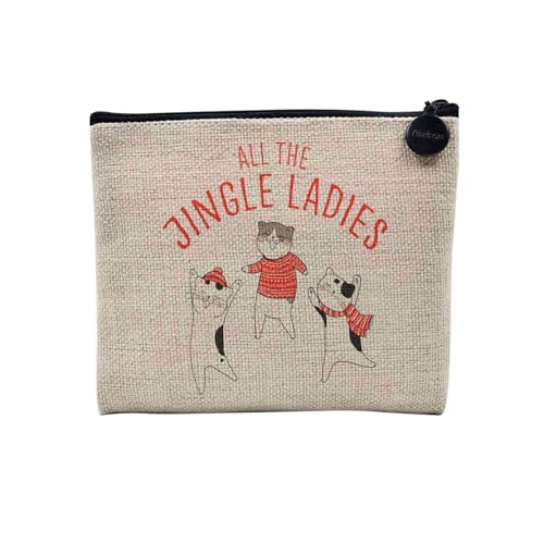 Tasche aus Leinen – Kollektion Weihnachten Vintage Retro Zeichnung Illustration Foto Pere Weihnachten Weihnachtsbaum Dekoration – Kosmetiktasche aus Leinen – Kulturbeutel – Geldbörse, Jingle Ladies, von Fabulous