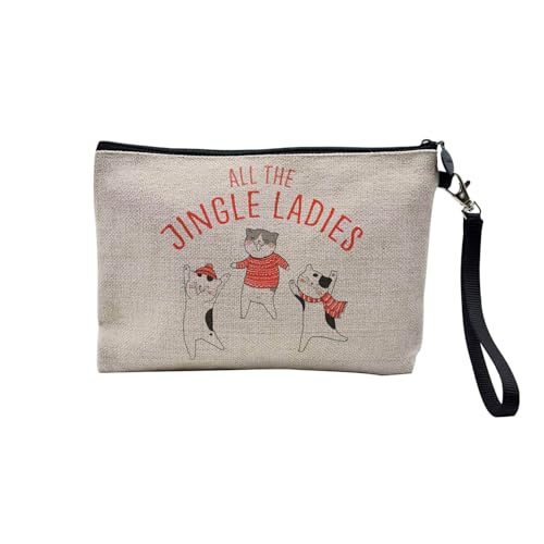 Tasche aus Leinen – Kollektion Weihnachten Vintage Retro Zeichnung Illustration Foto Pere Weihnachten Weihnachtsbaum Dekoration – Kosmetiktasche aus Leinen – Kulturbeutel – Geldbörse, Jingle Ladies, von Fabulous