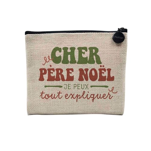 Tasche aus Leinen – Kollektion Weihnachten Vintage Retro Zeichnung Illustration Foto Pere Weihnachten Weihnachtsbaum Dekoration – Kosmetiktasche aus Leinen – Kulturbeutel – Geldbörse, Lieber Vater, 15 von Fabulous