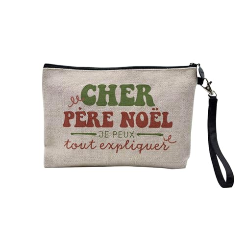 Tasche aus Leinen – Kollektion Weihnachten Vintage Retro Zeichnung Illustration Foto Pere Weihnachten Weihnachtsbaum Dekoration – Kosmetiktasche aus Leinen – Kulturbeutel – Geldbörse, Lieber Vater, von Fabulous