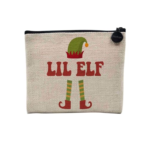 Tasche aus Leinen – Kollektion Weihnachten Vintage Retro Zeichnung Illustration Foto Pere Weihnachten Weihnachtsbaum Dekoration – Kosmetiktasche aus Leinen – Kulturbeutel – Geldbörse, Lil Elf, 15 x 10 von Fabulous