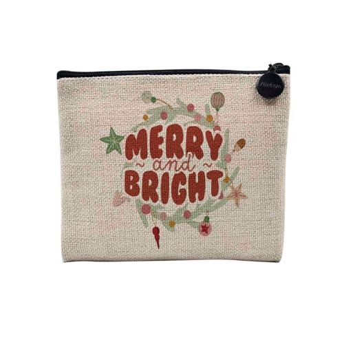 Tasche aus Leinen – Kollektion Weihnachten Vintage Retro Zeichnung Illustration Foto Pere Weihnachten Weihnachtsbaum Dekoration – Kosmetiktasche aus Leinen – Kulturbeutel – Geldbörse, Merry & Bright, von Fabulous
