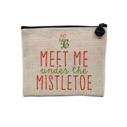 Tasche aus Leinen – Kollektion Weihnachten Vintage Retro Zeichnung Illustration Foto Pere Weihnachten Weihnachtsbaum Dekoration – Kosmetiktasche aus Leinen – Kulturbeutel – Geldbörse, Mistletoe, 15 x von Fabulous