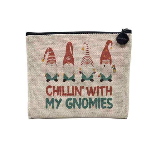 Tasche aus Leinen – Kollektion Weihnachten Vintage Retro Zeichnung Illustration Foto Pere Weihnachten Weihnachtsbaum Dekoration – Kosmetiktasche aus Leinen – Kulturbeutel – Geldbörse, My Gnomies, 15 x von Fabulous