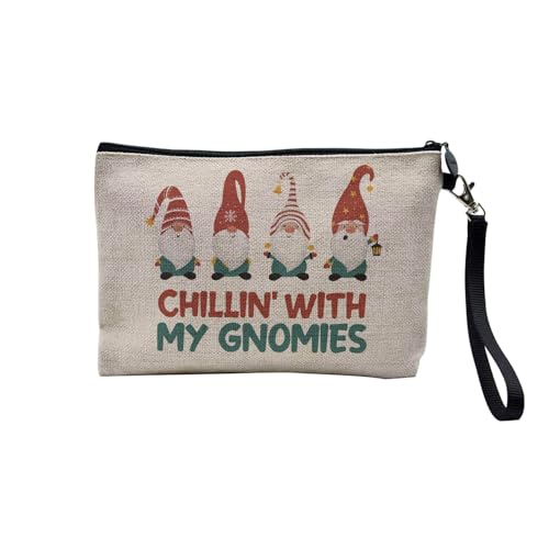 Tasche aus Leinen – Kollektion Weihnachten Vintage Retro Zeichnung Illustration Foto Pere Weihnachten Weihnachtsbaum Dekoration – Kosmetiktasche aus Leinen – Kulturbeutel – Geldbörse, My Gnomies, 23.5 von Fabulous