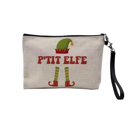 Tasche aus Leinen – Kollektion Weihnachten Vintage Retro Zeichnung Illustration Foto Pere Weihnachten Weihnachtsbaum Dekoration – Kosmetiktasche aus Leinen – Kulturbeutel – Geldbörse, P'tit Elfe, 23.5 von Fabulous