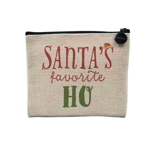 Tasche aus Leinen – Kollektion Weihnachten Vintage Retro Zeichnung Illustration Foto Pere Weihnachten Weihnachtsbaum Dekoration – Kosmetiktasche aus Leinen – Kulturbeutel – Geldbörse, Santa's Ho, 15 x von Fabulous