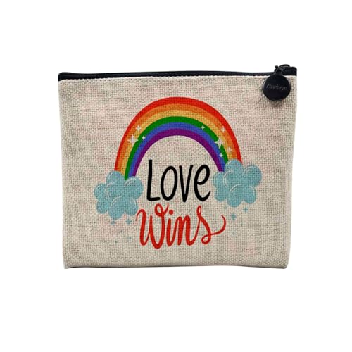 Tasche aus Leinen – Love Wins LGBT Regenbogen Liebe Gay Trans Lesben – Kosmetiktasche aus Segeltuch in Leinenoptik – Geldbörse – 15 x 10 cm, leinen, 15 x 10 cm, Kosmetiktasche von Fabulous