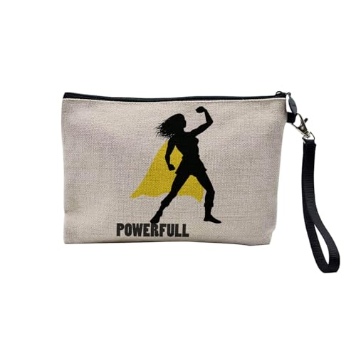 Tasche aus Leinen – Mama Powerfull Superhelden Damen Cape Gelb – Kosmetiktasche aus Leinen in Leinenoptik – Geldbörse – 15 x 10 cm, leinen, 23.5 x 15 cm, Kosmetiktasche von Fabulous