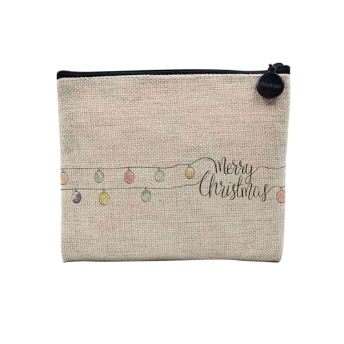 Tasche aus Leinen – Merry Christmas Lichterkette Weihnachten Zeichnung – Kosmetiktasche aus Leinen Optik – Geldbörse – 15 x 10 cm, leinen, 15 x 10 cm, Kosmetiktasche von Fabulous
