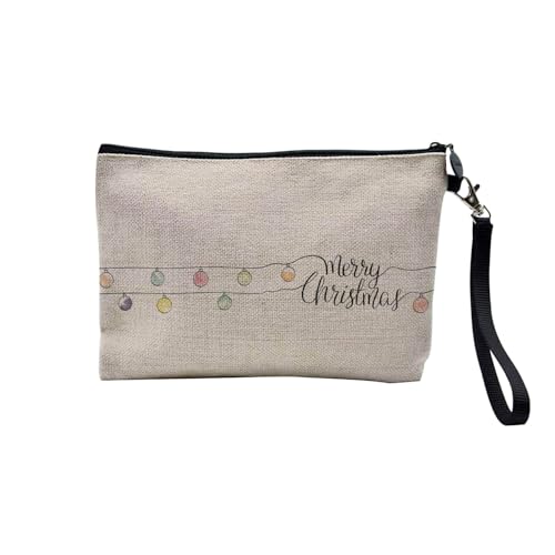 Tasche aus Leinen – Merry Christmas Lichterkette Weihnachten Zeichnung – Kosmetiktasche aus Leinen Optik – Geldbörse – 15 x 10 cm, leinen, 23.5 x 15 cm, Kosmetiktasche von Fabulous