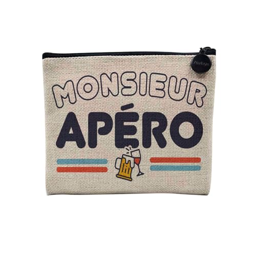 Tasche aus Leinen – Monsieur Apéro France Alkohol Abend Herren – Kosmetiktasche aus Leinen in Leinenoptik – Geldbörse – 15 x 10 cm, leinen, 15 x 10 cm, Kosmetiktasche von Fabulous