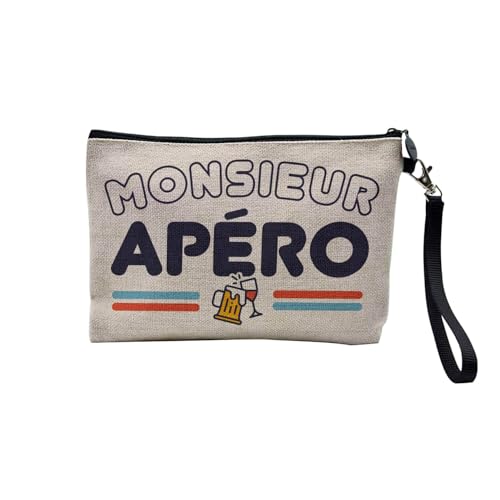 Tasche aus Leinen – Monsieur Apéro France Alkohol Abend Herren – Kosmetiktasche aus Leinen in Leinenoptik – Geldbörse – 15 x 10 cm, leinen, 23.5 x 15 cm, Kosmetiktasche von Fabulous