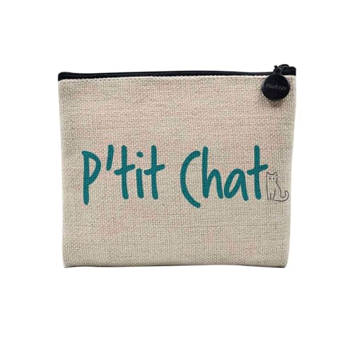 Tasche aus Leinen – P'tit Katze Spitzname Damen Niedliche Tiere – Kosmetiktasche aus Leinen in Leinenoptik – Geldbörse – 15 x 10 cm, P'tit Chat, 15 x 10 cm, Kosmetiktasche von Fabulous
