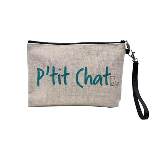 Tasche aus Leinen – P'tit Katze Spitzname Damen Niedliche Tiere – Kosmetiktasche aus Segeltuch in Leinenoptik – Kulturbeutel – 23,5 x 15 cm, P'tit Chat, 23.5 x 15 cm, Kosmetiktasche von Fabulous
