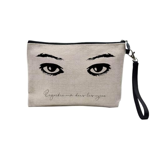 Tasche aus Leinen – Schauen Sie mich in die Augen, Zeichnung für Damen, Schwarz und Weiß – Kosmetiktasche aus Segeltuch in Leinenoptik – Geldbörse – 15 x 10 cm, leinen, 23.5 x 15 cm, Kosmetiktasche von Fabulous