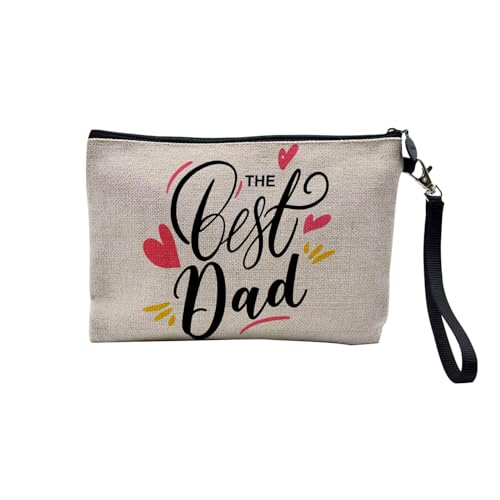 Tasche aus Leinen – The Best Dad Kalligraphie Herz Papa Vatertag – Kosmetiktasche aus Leinen – Geldbörse – 15 x 10 cm, leinen, 23.5 x 15 cm, Kosmetiktasche von Fabulous