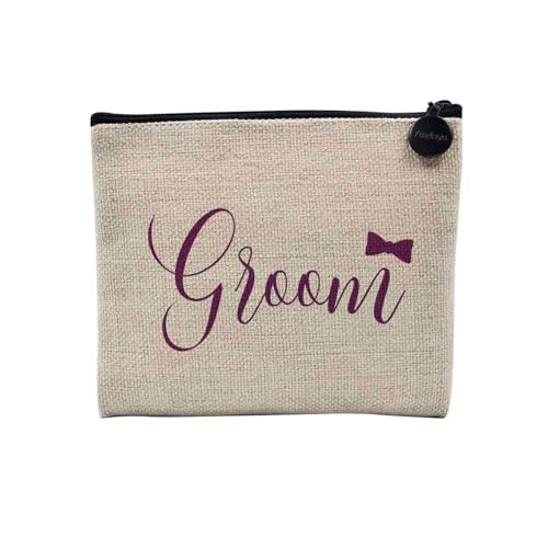 Tasche aus Leinen – Wedding Collection Bride Groom Maids Best Men Parent Elegant Designs Flower – Kosmetiktasche aus Segeltuch in Leinenoptik – Kulturbeutel – Geldbörse, Minimal Groom, 15 x 10 cm, von Fabulous