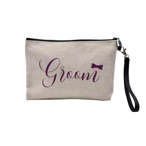 Tasche aus Leinen – Wedding Collection Bride Groom Maids Best Men Parent Elegant Designs Flower – Kosmetiktasche aus Segeltuch in Leinenoptik – Kulturbeutel – Geldbörse, Minimal Groom, 23.5 x 15 cm, von Fabulous