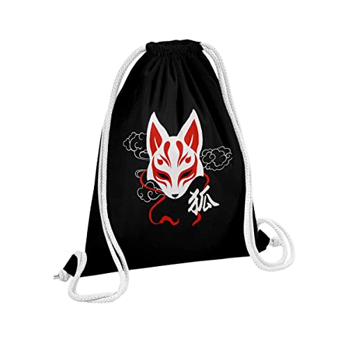 Turnbeutel mit Kordelzug Schwarz Kitsune Fuchs Japan Asien Manga-Kultur 12 Liter von Fabulous